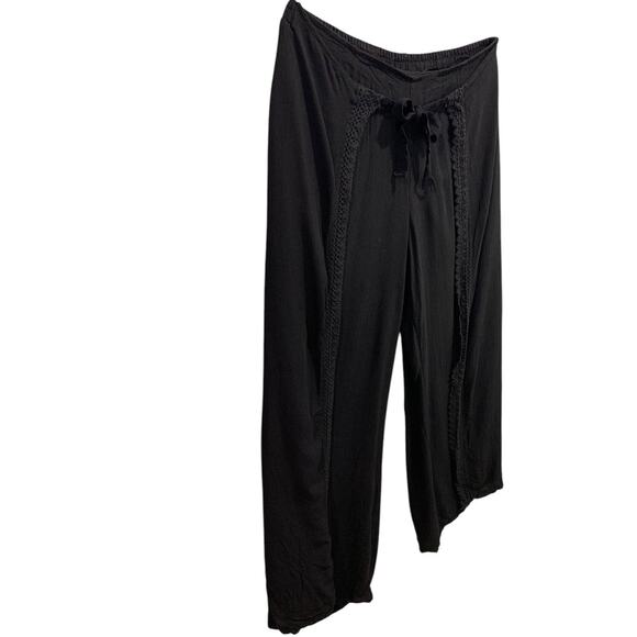 XL Vanilla Sky Womens Boho Black Pants Split Leg Lightweight Pull On - Picture 2 of 9